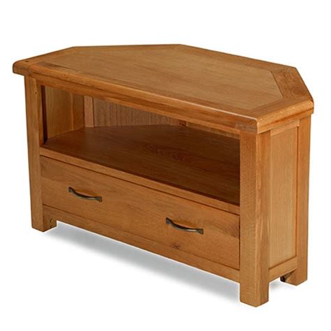 Earls Wooden Corner Tv Unit In Chunky Solid Oak With 1 Drawer Furniture In Fashion