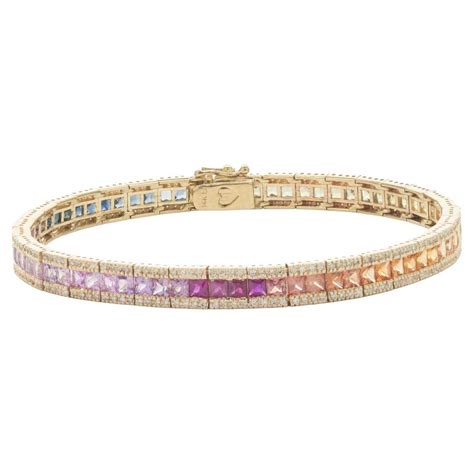 14 Karat Yellow Gold Rainbow Sapphire Tennis Bracelet For Sale At 1stdibs