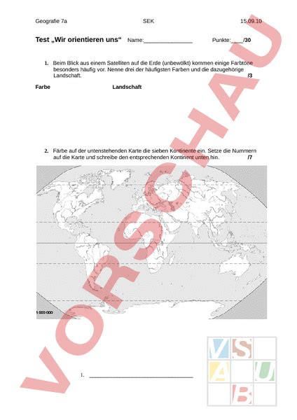 Arbeitsblatt Test Orientierung Geographie Kartographie Gradnetz