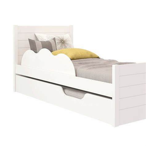 Cama Bicama de Solteiro 100 MDF Proteção Lateral Elza Branco Cimol