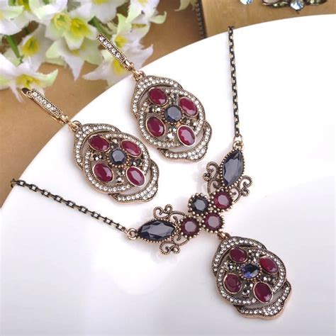 Tulip Vintage Turkish Jewelry Sets Necklace Earrings Luxury Resin