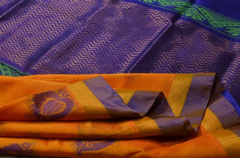 Tvis And Bliss Mango Yellow And Royal Blue With Butta Mangalagiri Silk