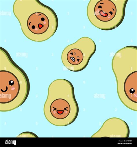 Seamless Pattern With Different Cute Avocados Vector Illustration