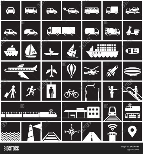 Transportation icons set - road, rail, water, air transport symbols ...