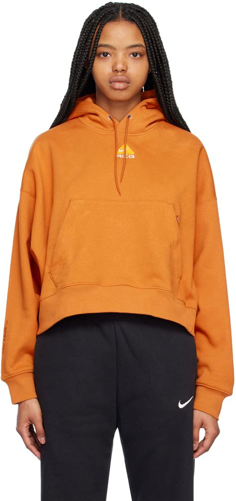 Orange Embroidered Hoodie By Nike On Sale