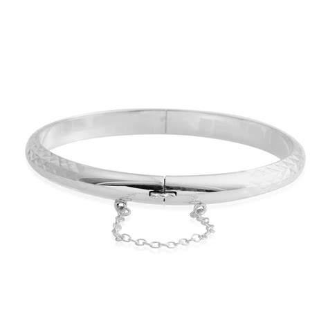 Shop Lc 925 Sterling Silver Diamond Cut Bangle Cuff Bracelet For Women 7 Jewelry T