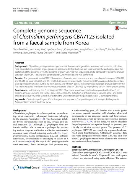 PDF Complete Genome Sequence Of Clostridium Perfringens CBA7123