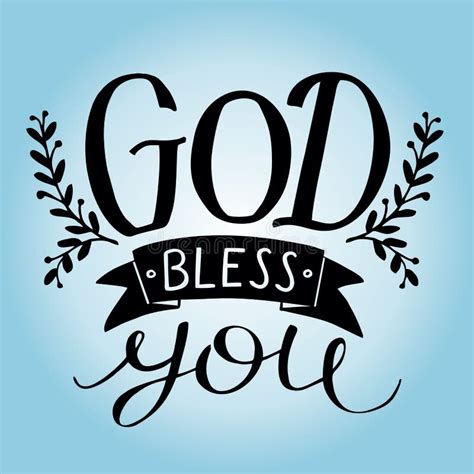 Hand Lettering Quote God Bless You On Blue Background Stock Vector