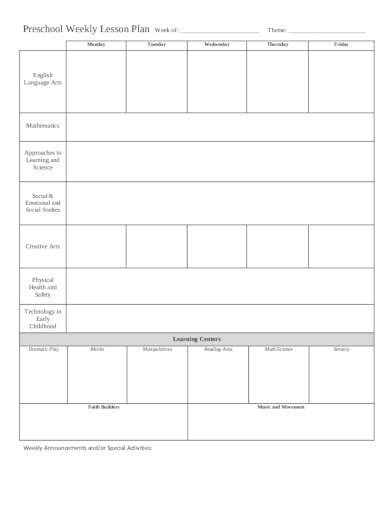 12+ Preschool Weekly Lesson Plan Templates in PDF | DOC