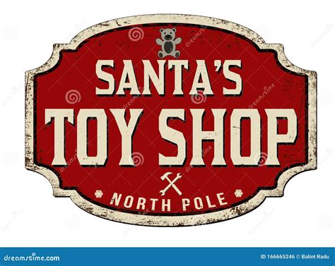 Santa`s Toy Shop Vintage Rusty Metal Sign Stock Vector Illustration