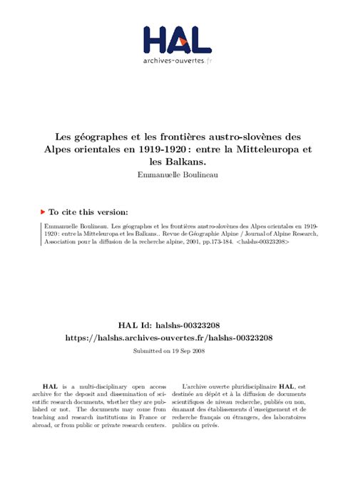 Pdf Les Géographes Et Les Frontières Austro Slovènes Des Alpes