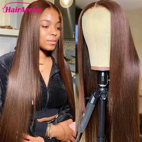 Perruque Lace Frontal Wig Naturelle Lisse Cheveux Humains Brun X