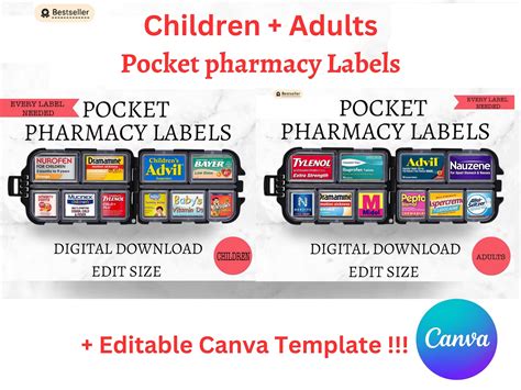 Pocket Pharmacy Label Bundle Printable Pill Case Labels Etsy