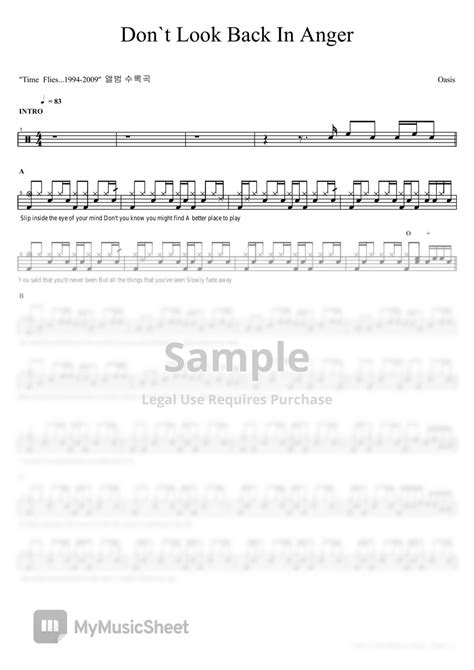 Oasis Dont Look Back In Anger Sheets By Copydrum