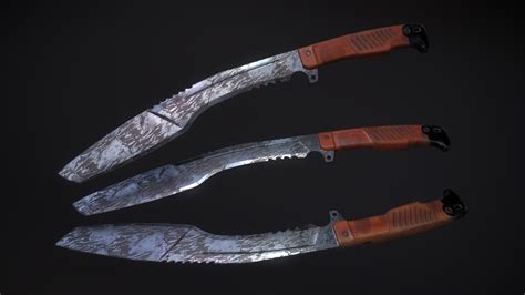 D Model Knife Kukri Damascus Steel Version Vr Ar Low Poly