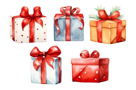 Aquarela Caixas De Presentes De Natal Clipart Psd Premium