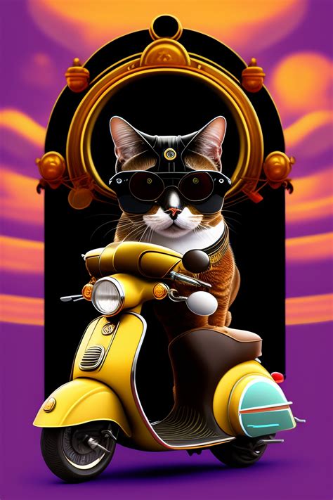 Lexica A Steampunk Tuxeco Cat With Boots Sitting On A Vespa Moped