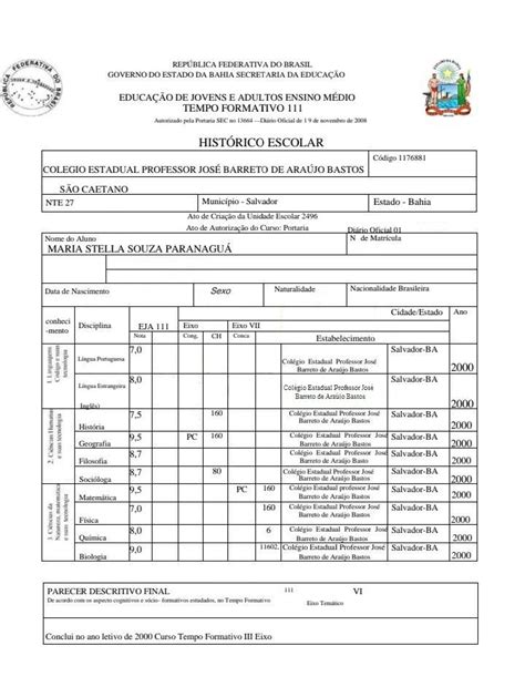 Historico Escolar Modelo Word Pdf Escolas Estado Artofit