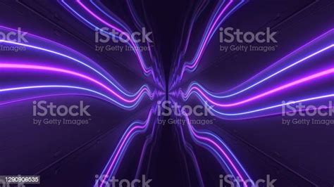 Abstract Curved Wave Neon Lights Glow Dark Tunnel Hallway Reflection Abstract Background Texture