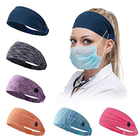 Women Headband With Buttons For Face Masks And Covers Unisex Elastic