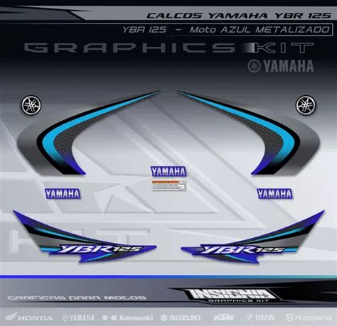 Calcos Yamaha Ybr Moto Azul Metalizado Insignia Calcos