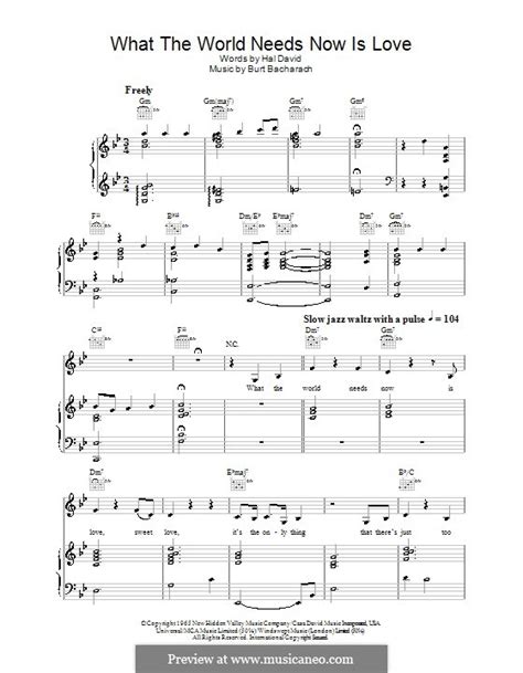 What The World Needs Now Is Love By B Bacharach Sheet Music On Musicaneo