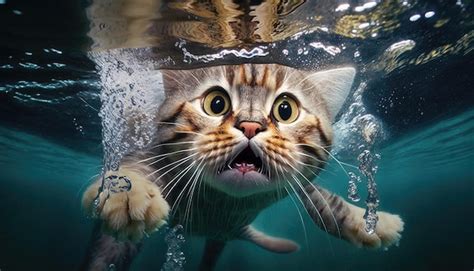 Premium AI Image | Cat underwater diving in aquarium with turquoise ...