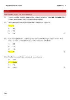 Genetics And Inheritance Test Memorandum By De Vos Education Tpt