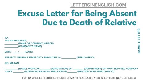 Excuse Letter For Being Absent Due To Death Of Relative Excuse For Absence At Work Youtube