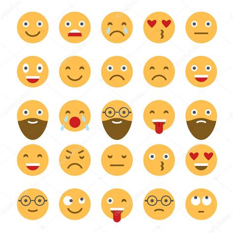 Colored Flat Icons Of Emoticons Smile With A Beard Different Emotions