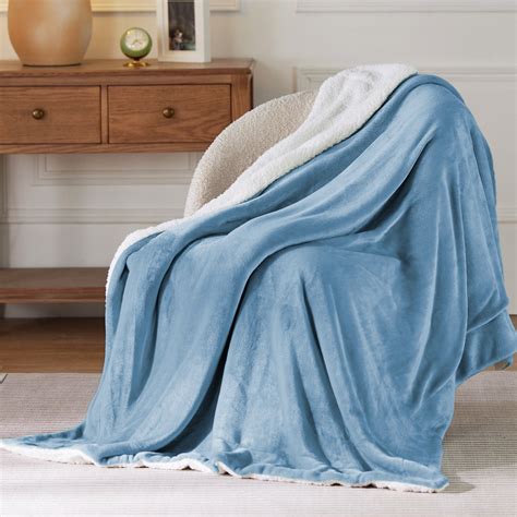 Bedsure Sherpa Fleece Blanket Twin Size Washed Blue Thick And Warm