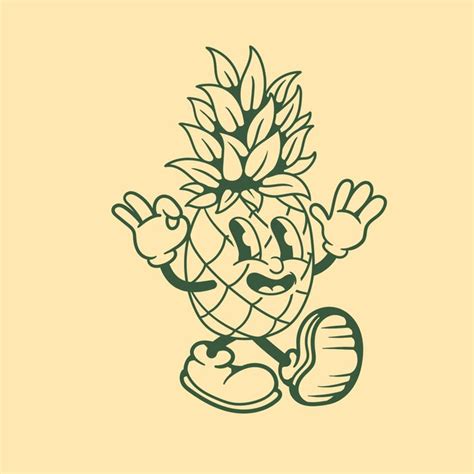 Premium Vector Vintage Character Design Of Pineapple Fruit