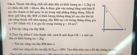 Thanh AB đồng chất thiết diện đều có khối lượng m 1 2kg và có chiều dài