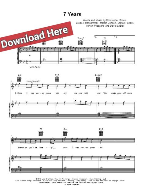 Lukas Graham 7 Years Sheet Music Piano Notes Chords