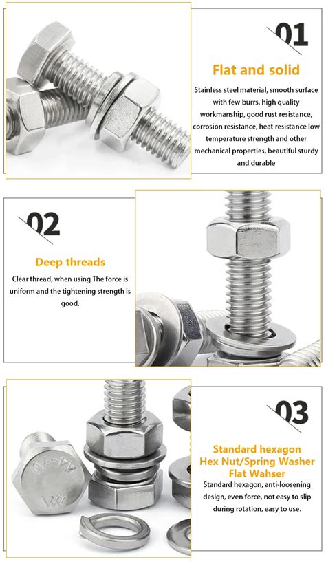 Factory Stainless Steel Nuts Bolts And Washer Set Outer Hexagon Bolt M