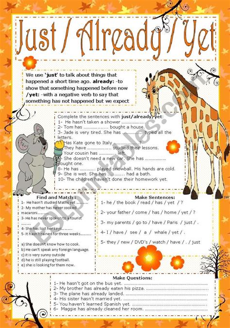 JUST ALREADY YET Editable ESL Worksheet By Sevim 6