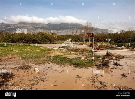 Inundación Del Paseo Del Río Algar En Altea Costa Brava Barro Y Phragmits Australis Caña