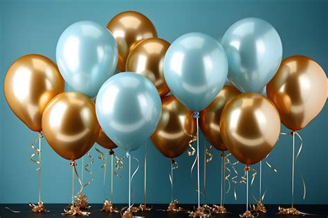 Free Photo | Gold and blue birthday balloons in light blue background