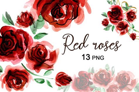 Watercolor Red Roses Clipart PNG