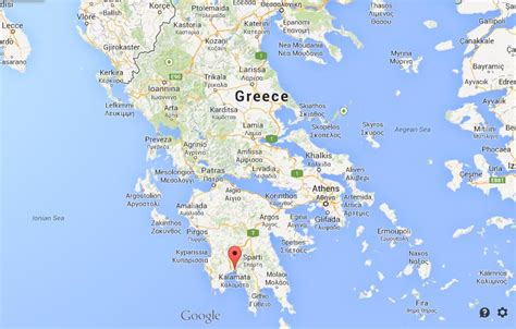 Kalamata on map of Greece