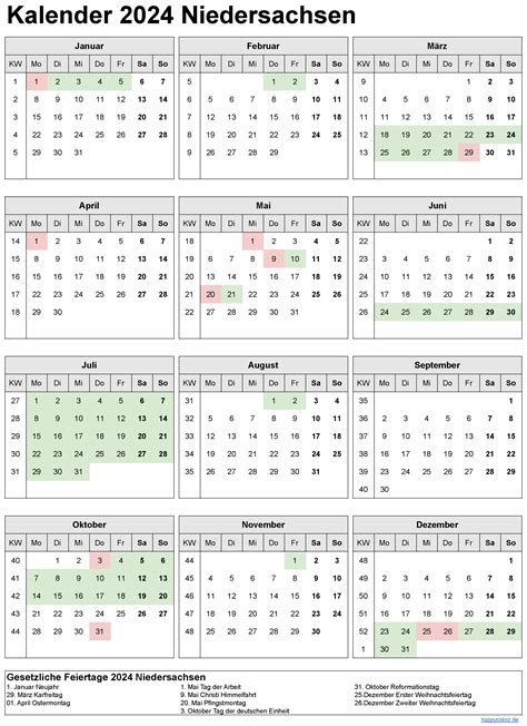 Kalender Ferien Niedersachsen Feiertage Pdf Xls Und Png Vorlagen