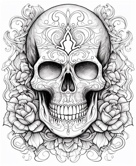 Premium Photo A Skull And Roses Tattoo Design Generative Ai