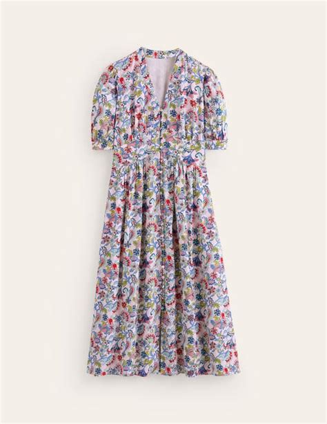 Elsa Midi Tea Dress Marshmallow Botanical Bunch Boden Eu