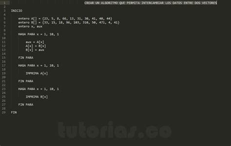 Tutorias Co Arreglos Pseudocodigointercambiar Vectores Vector