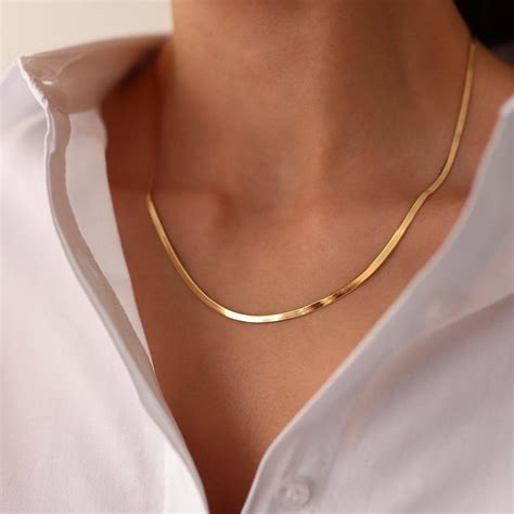 Mm Herringbone Chain Necklace Solid K Yellow Gold High Etsy Gold