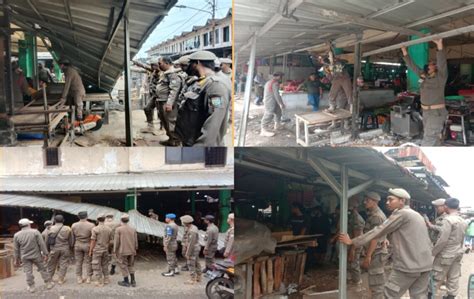 Satpol Pp Tangsel Bongkar Puluhan Lapak Pkl Di Pasar Ciputat Teras Banten