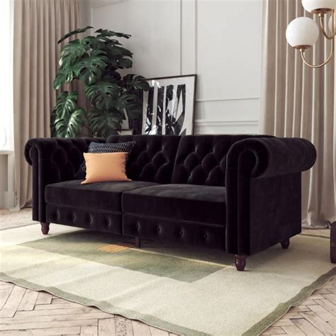 Sofa Bed Black Velvet Felix Chesterfield Sofabed 2319079UK by Dorel