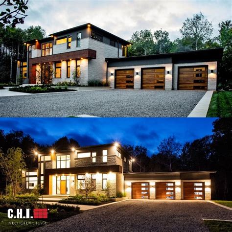 Custom Modern Contemporary Home With C H I Planks Garage Doors