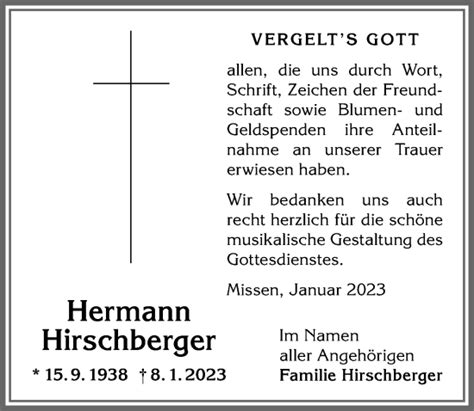 Traueranzeigen Von Hermann Hirschberger Augsburger Allgemeine Zeitung