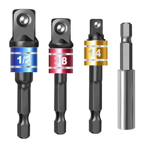 4 Pieces Impact Driver Socket Adapter Set With Magnetic Extension Bit Holder For 1 4 Inch Hex To